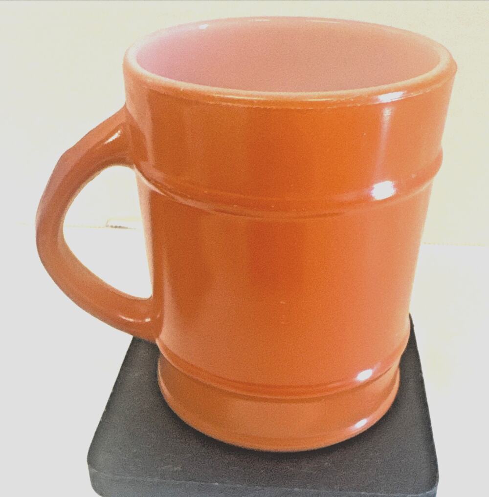 RETRO Fire King Burnt Orange Anchor Hocking Mug Barrel Design Coffee Diner Type